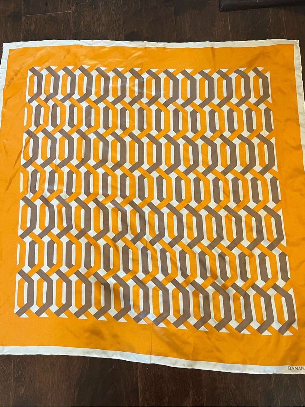 Vintage Banana Republic Geometric Satin Scarf. Orange Cream and Brown